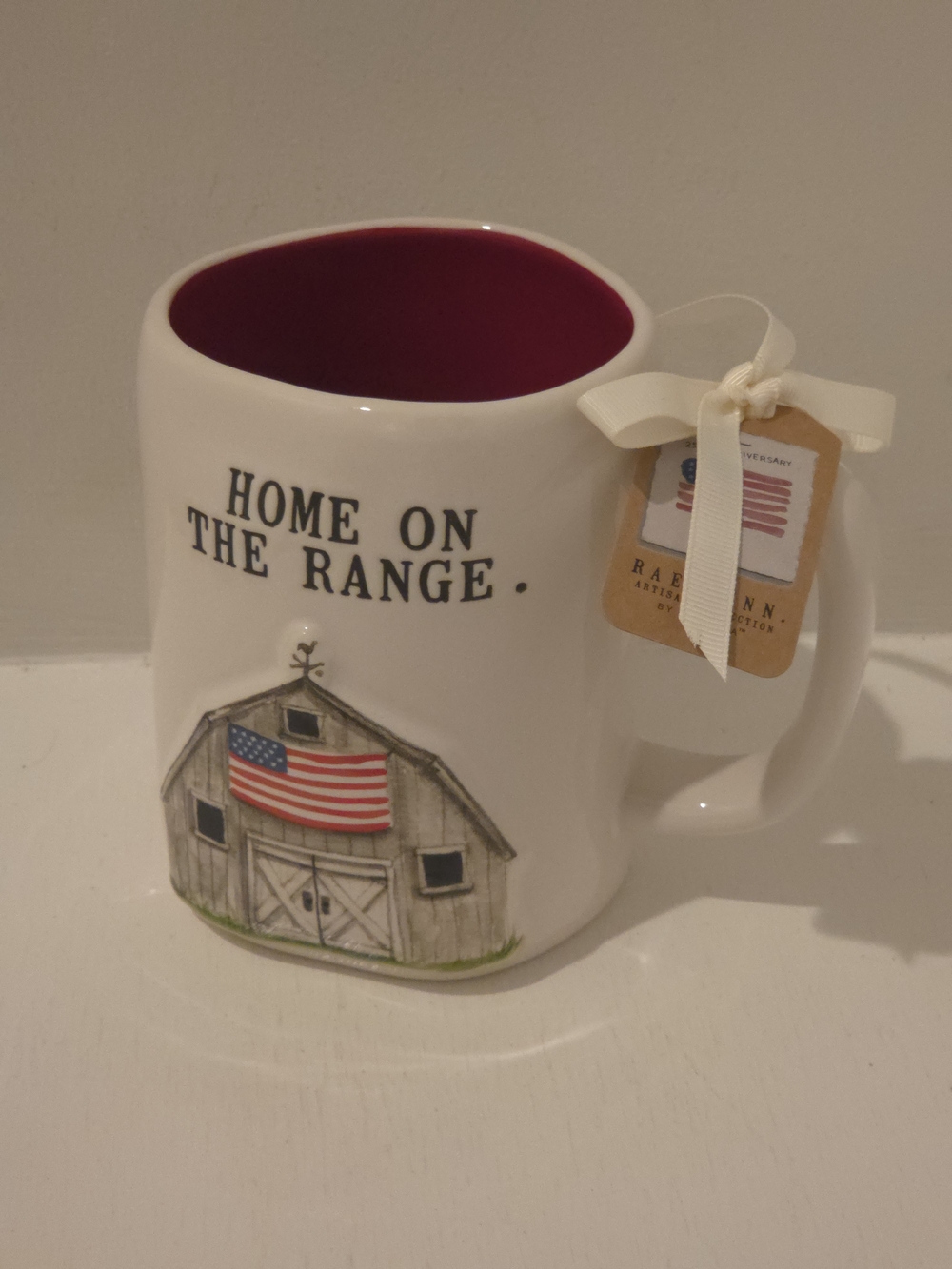 Rae Dunn "HOME ON THE RANGE" 4th Of July Mug. Red Interior